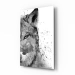 Wolf glass wall art displayed above a console in a designer interior
