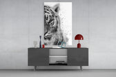 Tiger panel catching soft light to reveal its ink wash
