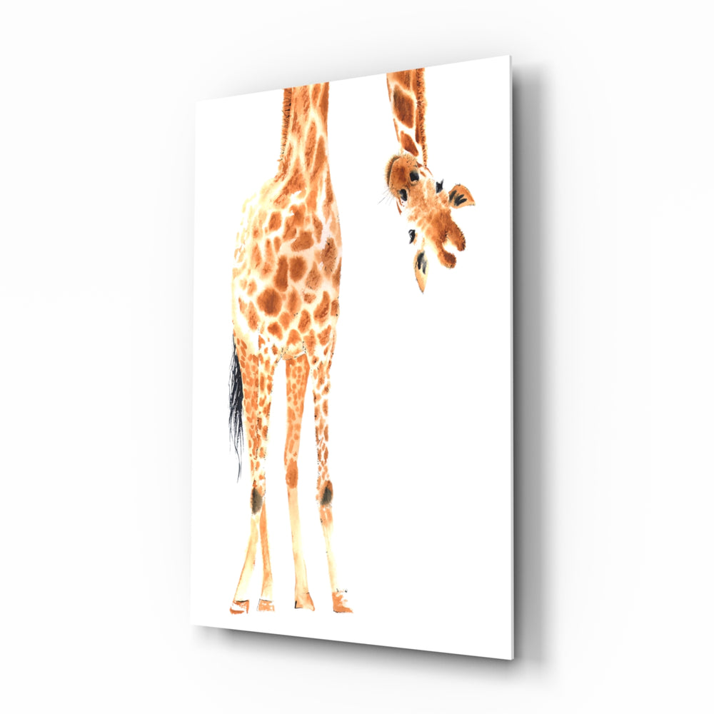 Giraffe glass wall art displayed above a console in a designer interior