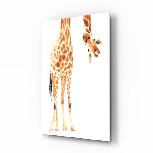 Giraffe glass wall art displayed above a console in a designer interior