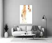 Close-up detail of the upside-down giraffe head greeting