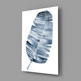 Indigo banana leaf panel bringing cool botanical calm to a contemporary living space