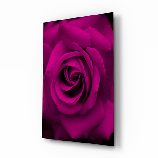 Rose glass wall art displayed above a console in a designer interior