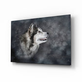 Wolf glass wall art displayed above a console in a designer interior