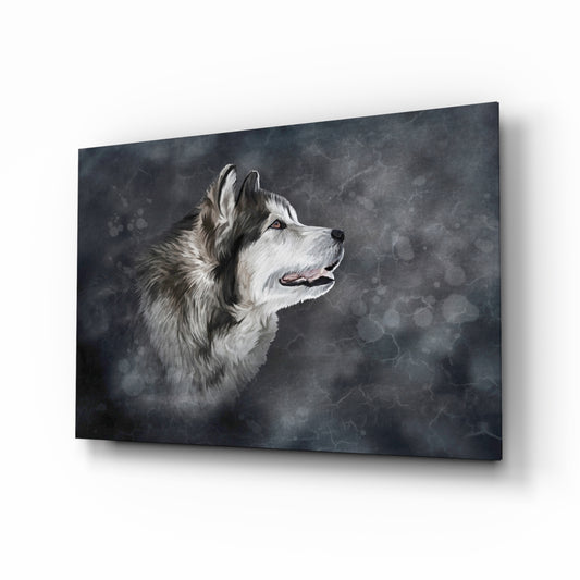 Wolf glass wall art displayed above a console in a designer interior
