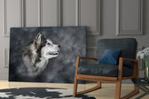 Wolf glass print enhancing a hallway with quiet drama