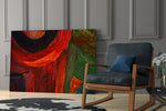 Abstract glass wall art in stylish dining room