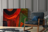 Abstract glass wall art in stylish dining room