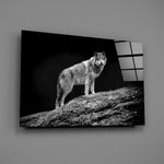 Monochrome wolf panel bringing explorer presence to a contemporary living space