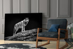 Wolf glass print enhancing a hallway with sentinel gaze
