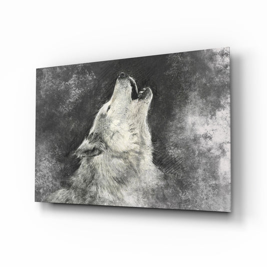 Wolf glass wall art displayed above a console in a designer interior