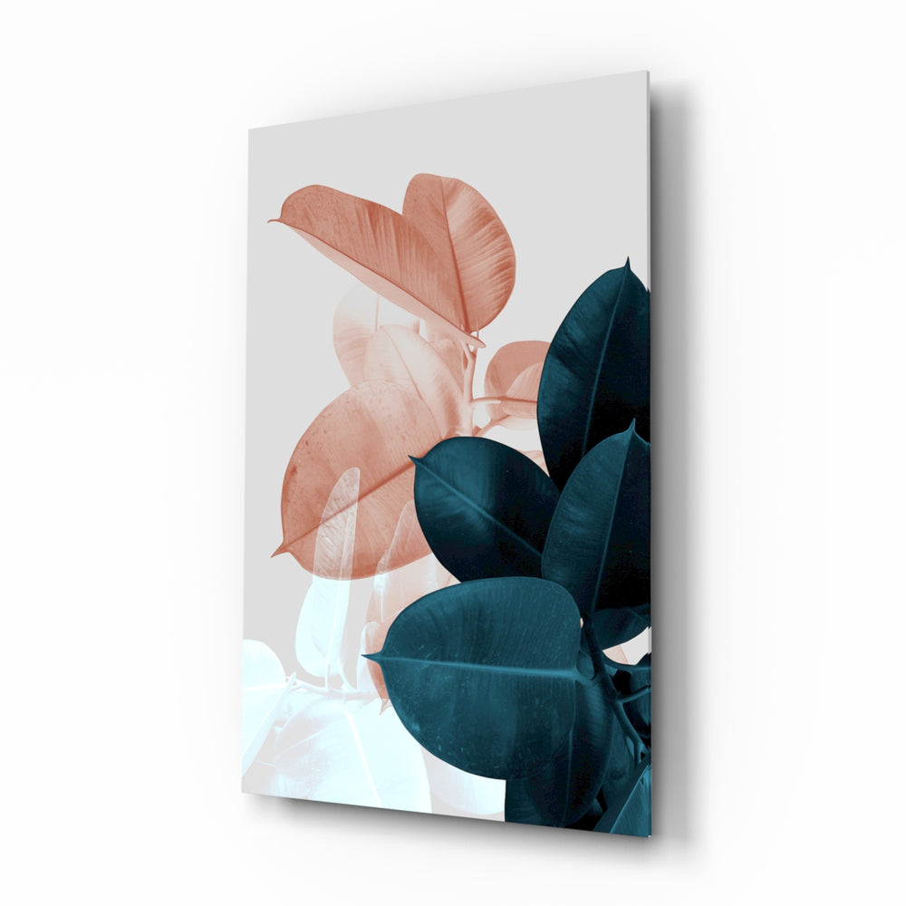 Leaves glass wall art displayed above a console in a designer interior