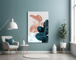 Leaves glass wall art styled above a bed in a Scandinavian-mood bedroom