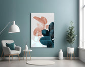 Leaves glass wall art styled above a bed in a Scandinavian-mood bedroom