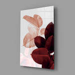 Coral-and-burgundy rubber plant panel bringing autumn warmth to a contemporary living space