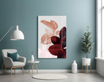Leaves glass wall art styled above a bed in an autumn-mood bedroom