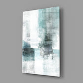Blue-gray color field panel bringing painterly calm to a contemporary living space