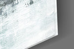 Abstract artwork anchoring a hallway with serene palette