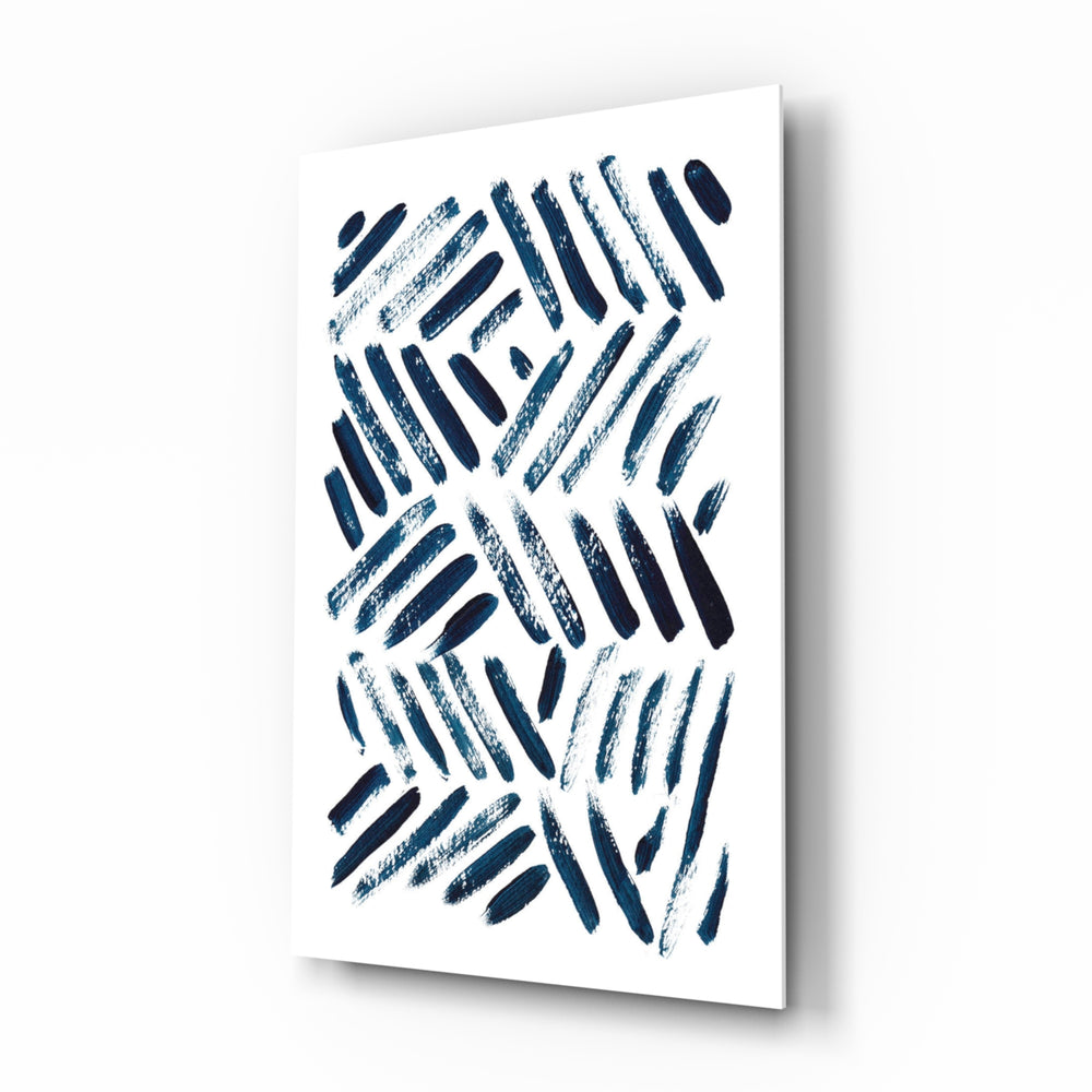 Lines glass wall art displayed above a console in a designer interior