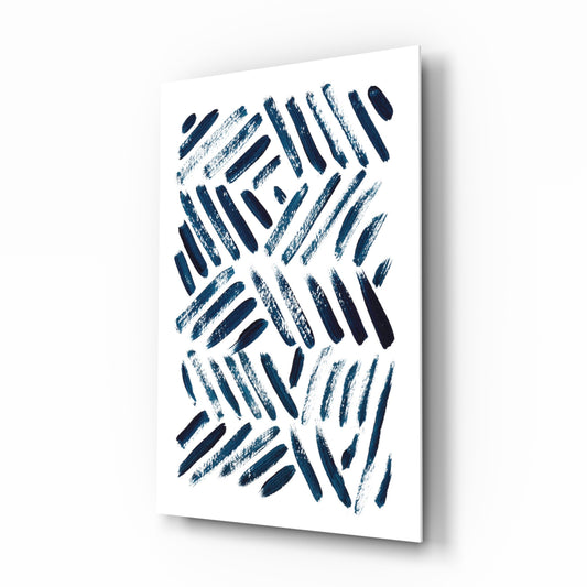 Lines glass wall art displayed above a console in a designer interior