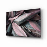 Leaves glass wall art displayed above a console in a designer interior