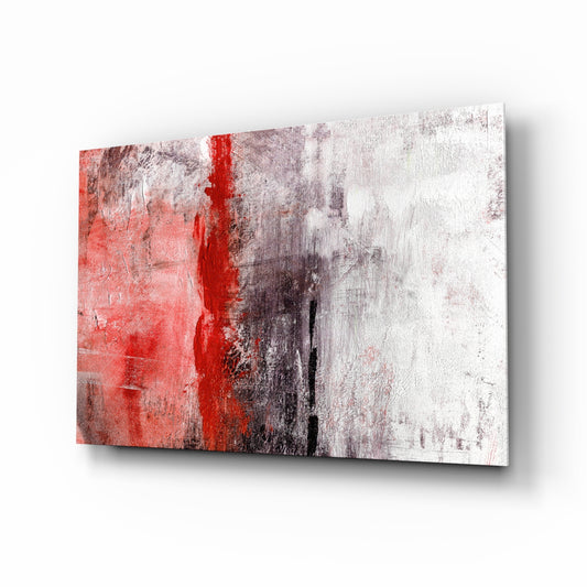 Abstract glass wall art displayed above a console in a designer interior