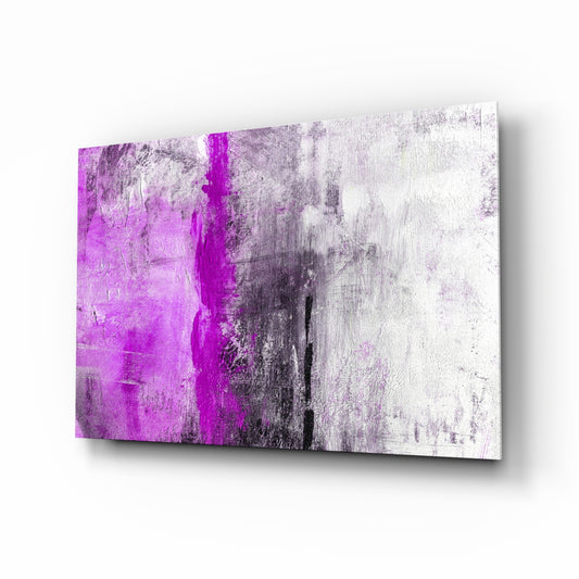 Abstract glass wall art displayed above a console in a designer interior