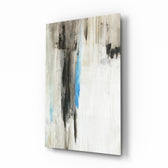 Abstract glass wall art displayed above a console in a designer interior