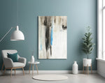 Abstract glass wall art styled above a bed in a serene bedroom