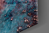 Abstract artwork anchoring a hallway with mineral palette