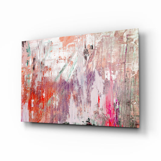 Abstract glass wall art displayed above a console in a designer interior