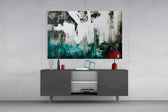 Abstract panel catching low light to reveal its skyline drips