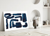 Close-up detail of navy calligraphic brushstrokes on white field