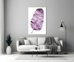 Close-up detail of striped banana leaf in soft violet wash