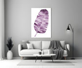 Close-up detail of striped banana leaf in soft violet wash