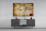 World Map panel catching soft light to reveal its parchment grain