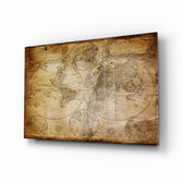 World Map glass wall art displayed above a console in a designer interior