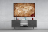 World Map panel catching warm light to reveal its painterly continents