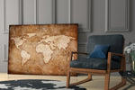 World Map glass print enhancing a hallway with library mood
