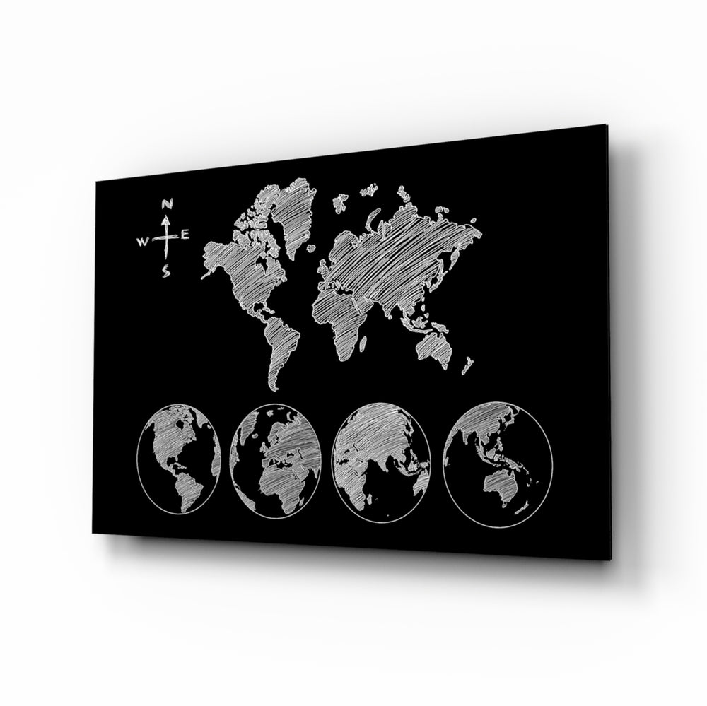 Continents glass wall art displayed above a console in a designer interior