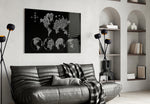 Continents glass wall art styled in an executive office
