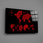 Red sketched-map panel bringing explorer presence to a contemporary living space