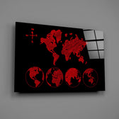 Red sketched-map panel bringing explorer presence to a contemporary living space