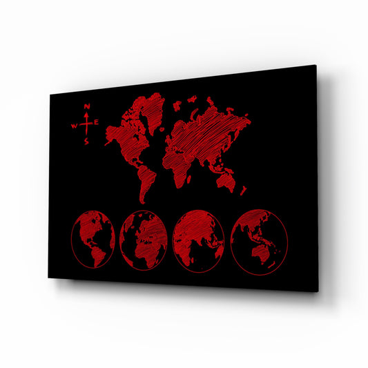 Continents glass wall art displayed above a console in a designer interior