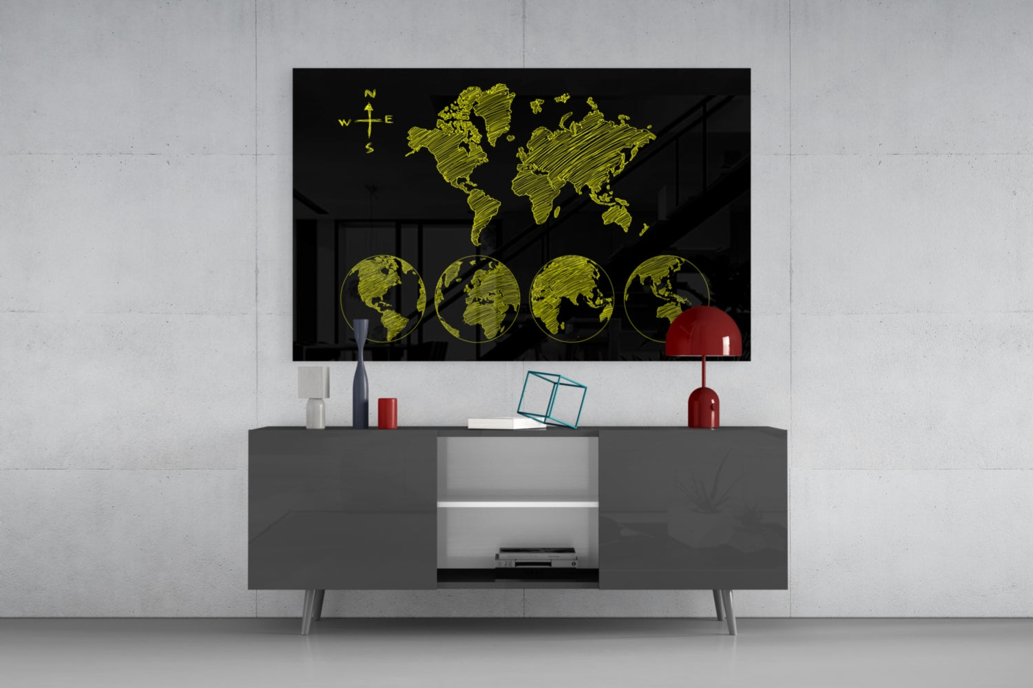 Continents Glass Wall Art.