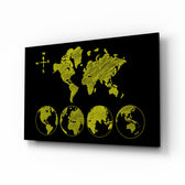 Continents glass wall art displayed above a console in a designer interior