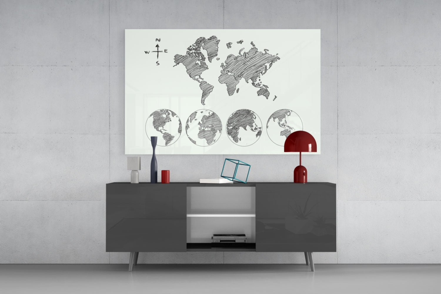 Continents Glass Wall Art.