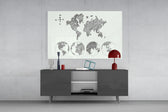 Continents panel catching daylight to reveal its fine ink hatching