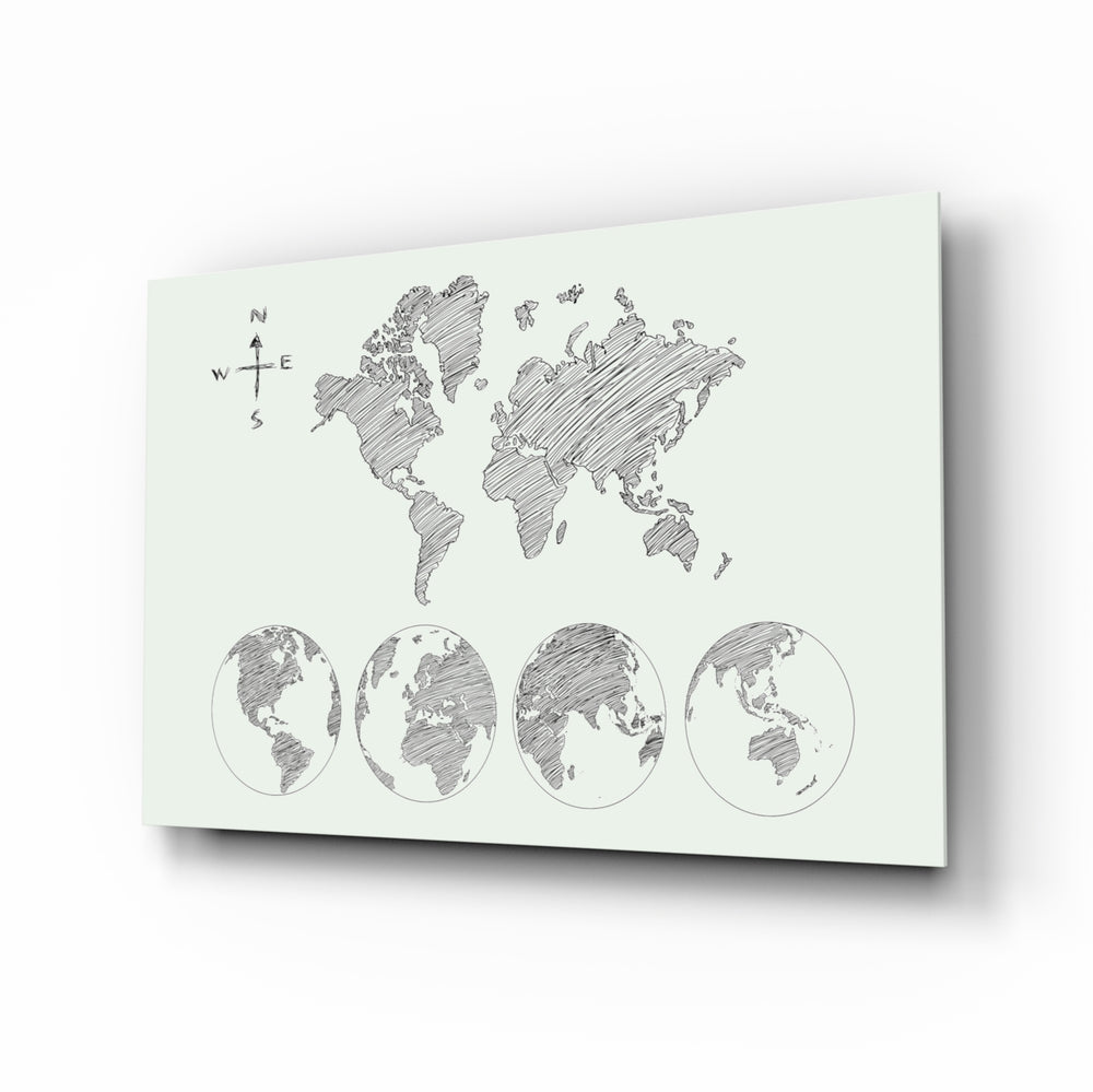 Continents glass wall art displayed above a console in a designer interior