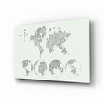 Continents glass wall art displayed above a console in a designer interior